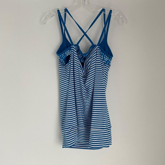 Lucy Activewear Blue Striped Workout Tank Top with Built in Bra Med Women's - Picture 6 of 12
